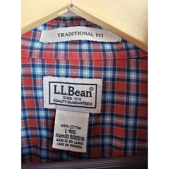 L.L. Bean Mens Shirt Size Large Red Plaid Short Sleeve Button Down Top - Picture 7 of 10